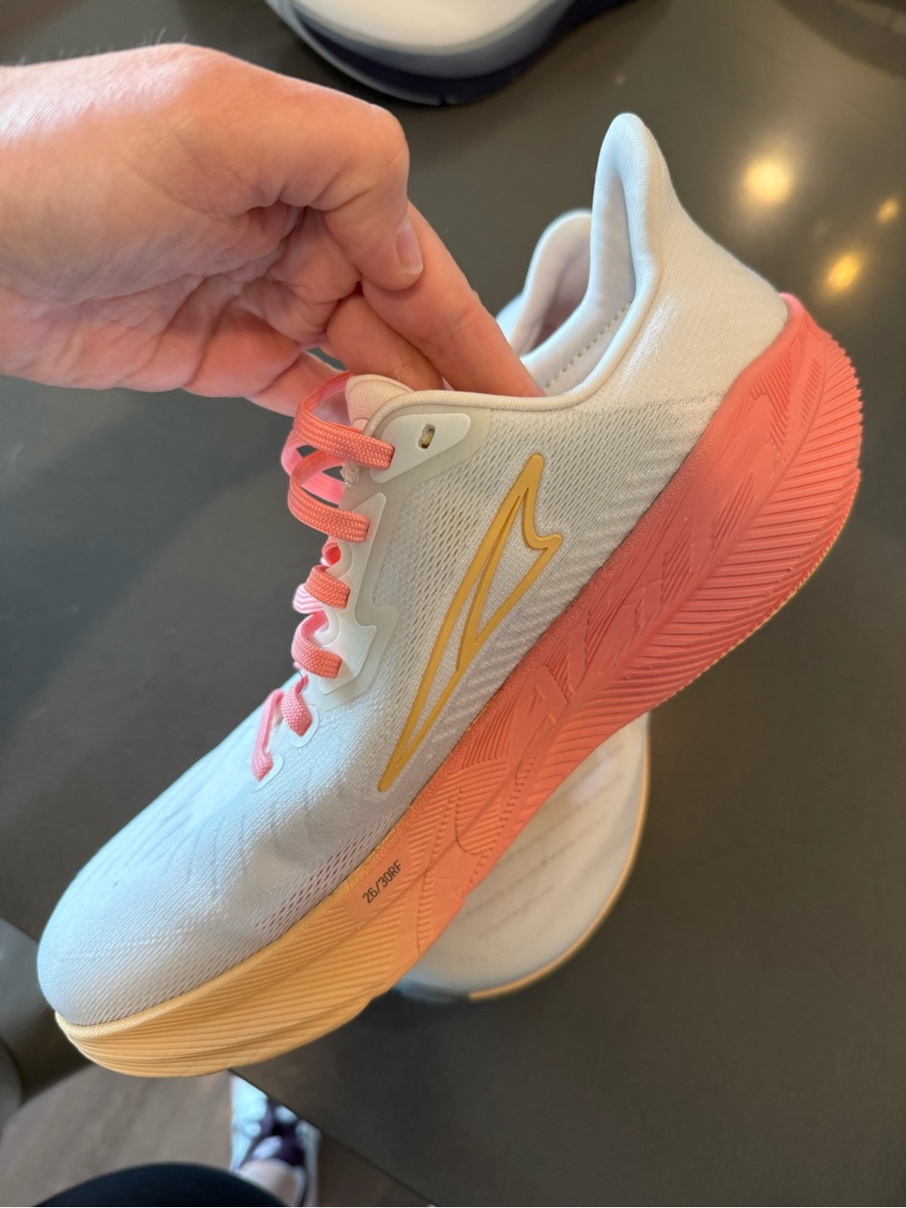 Altra White Running Shoes with Coral Laces and Pale Yellow Midsole - Picture 3 of 5